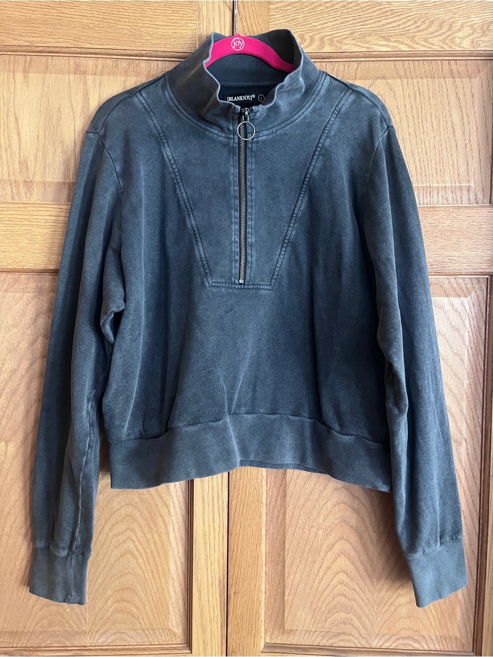 Blank NYC Washed Charcoal Quarter Zip Mock Neck Jacket